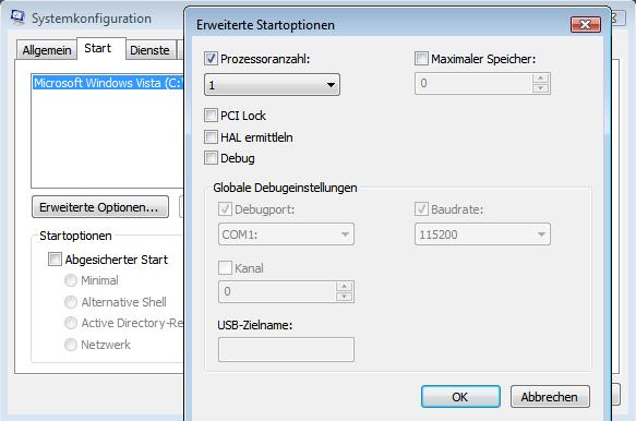 MSCONFIG - Prozessoranzahl
